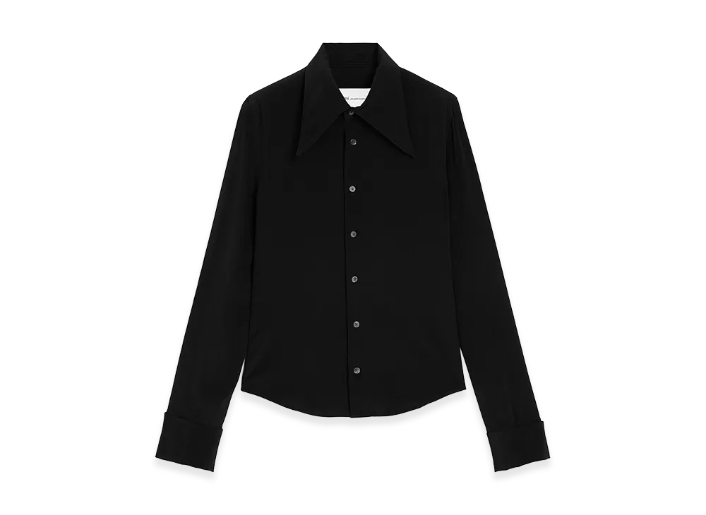 AMI PARIS Blended Silk Sharp Collar Adjusted Shirt "Black"