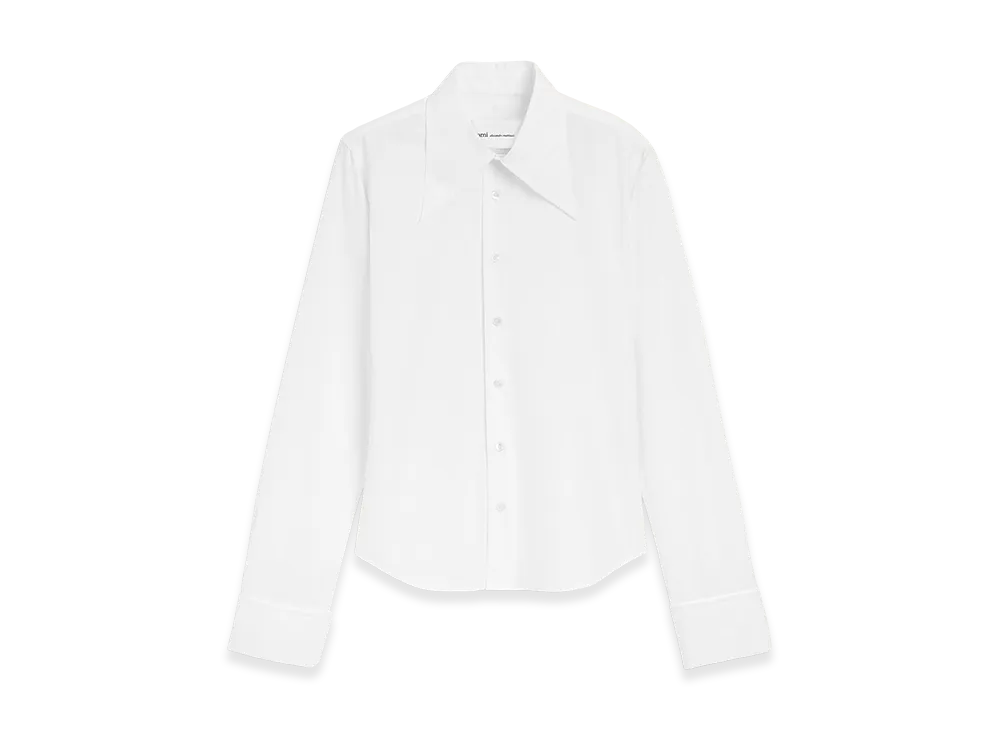 AMI PARIS Blended Silk Sharp Collar Adjusted Shirt "White"