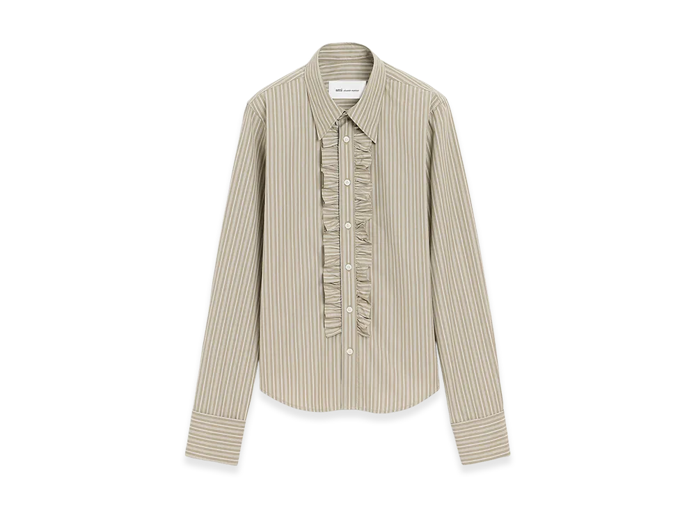AMI PARIS Cotton Long Sleeve Ruffled Adjusted Shirt "Beige"