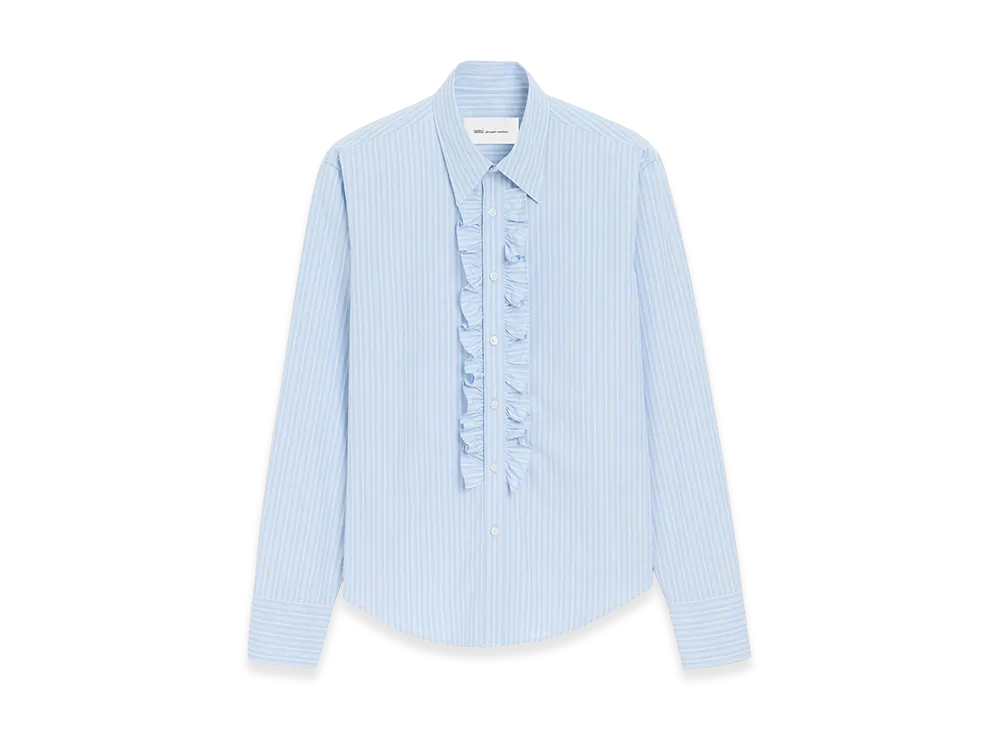 AMI PARIS Cotton Long Sleeve Ruffled Adjusted Shirt "Blue"
