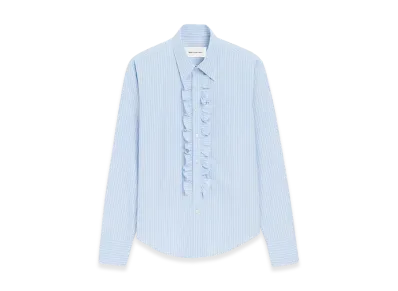 AMI PARIS Cotton Long Sleeve Ruffled Adjusted Shirt "Blue"