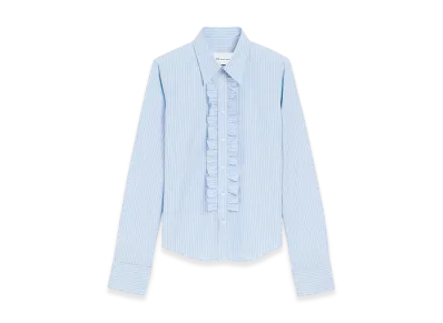 AMI PARIS Cotton Long Sleeve Ruffled Adjusted Shirt "Blue"