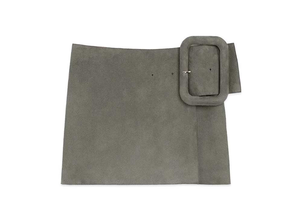 AMI PARIS Goat Leather Big Buckle Belted Mini Skirt "Grey"