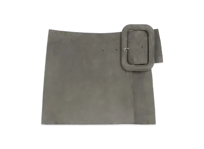 AMI PARIS Goat Leather Big Buckle Belted Mini Skirt "Grey"