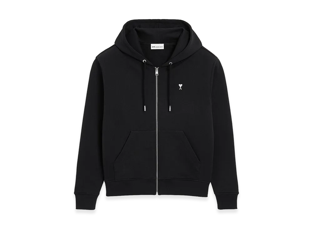 AMI PARIS Cotton Ami De Coeur Zipped Hoodie "Black"