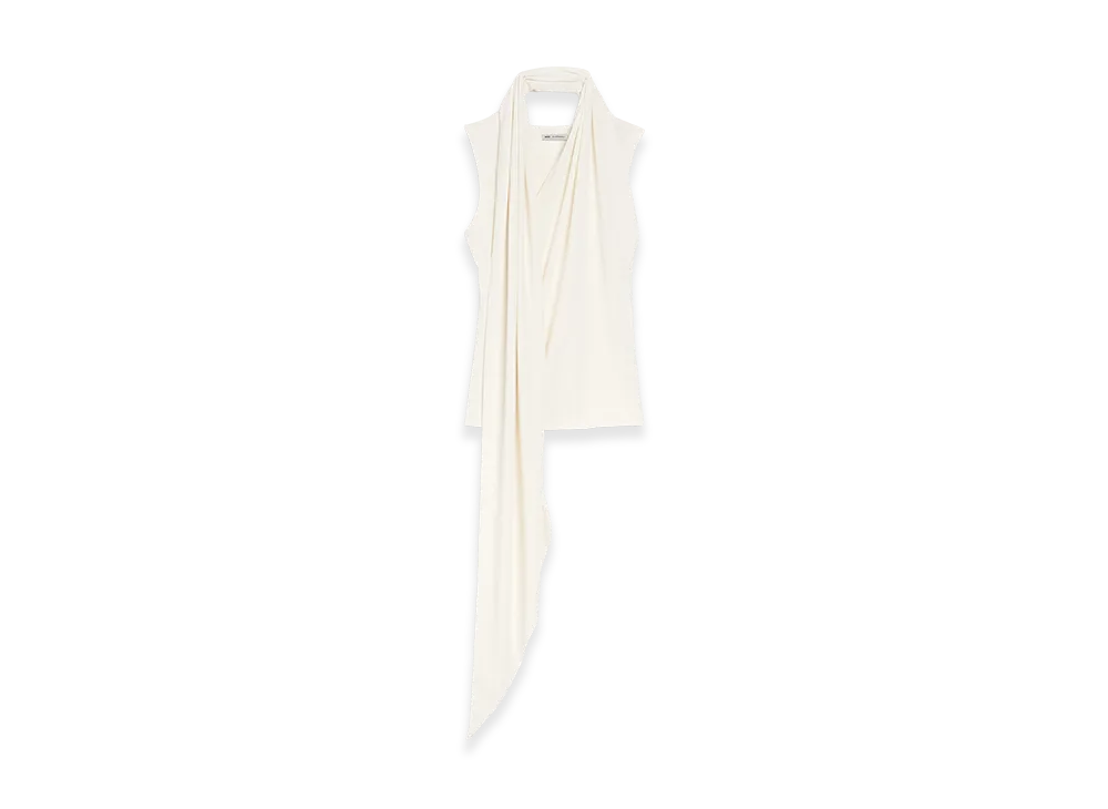 AMI PARIS Jersey Sleeveless Lavalliere Top "White"