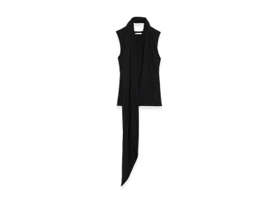 AMI PARIS Jersey Sleeveless Lavalliere Top "Black"