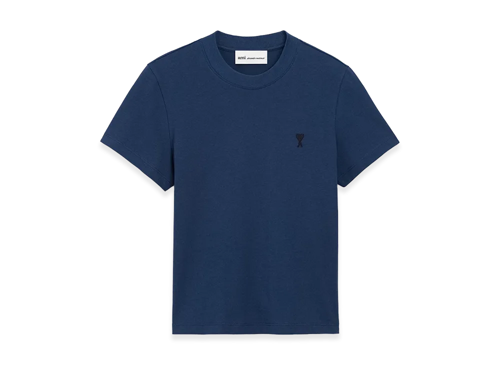 AMI PARIS Cotton Ami De Coeur Cropped T-Shirt "Blue"