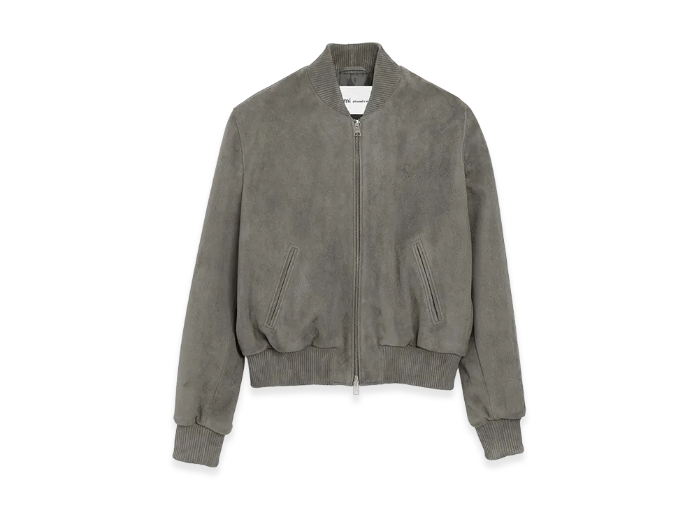 AMI PARIS Goat Leather Ami De Coeur Zipped Jacket "Grey"