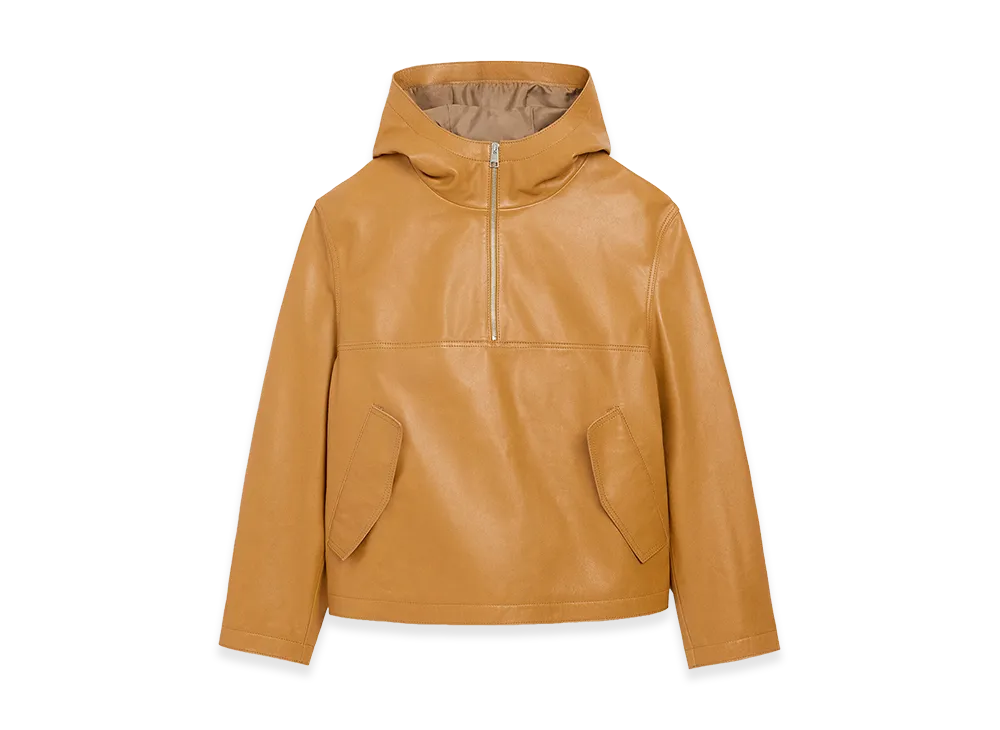 AMI PARIS Cow Leather Hooded Jacket "Yellow"