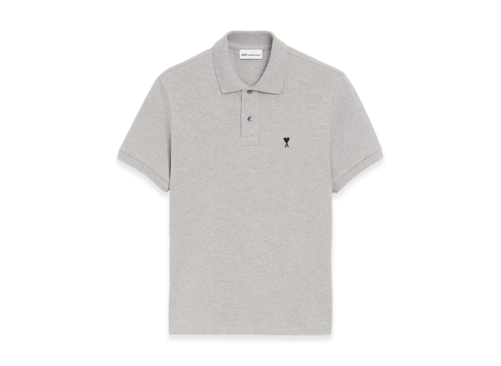 AMI PARIS Cotton Contrasted Ami De Coeur Polo Shirt "Grey"