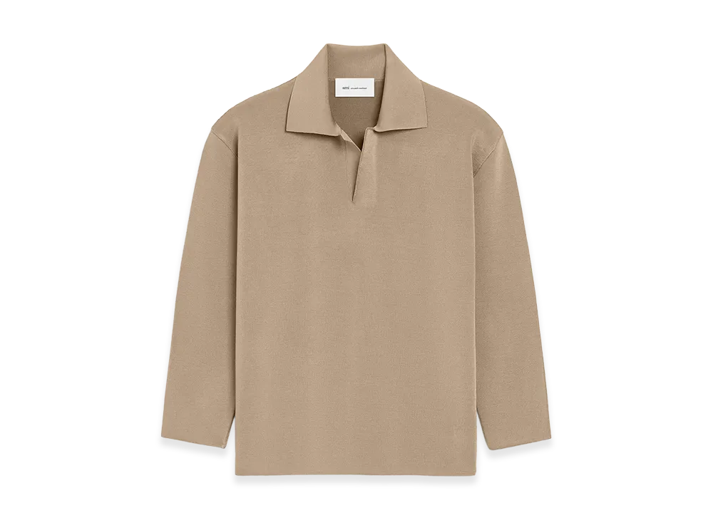 AMI PARIS Wool Long Sleeves Polo "Beige"