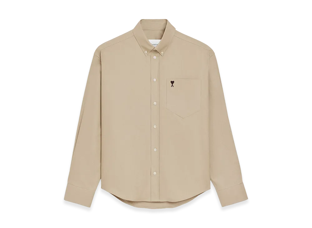 AMI PARIS Cotton Boxy Embroidered Ami De Coeur Shirt "Beige"