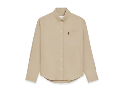 AMI PARIS Cotton Boxy Embroidered Ami De Coeur Shirt "Beige"
