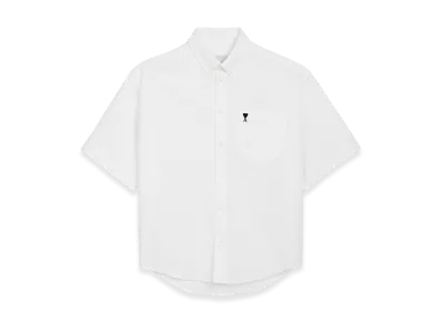 AMI PARIS Cotton Boxy Embroidered Ami De Coeur "White"