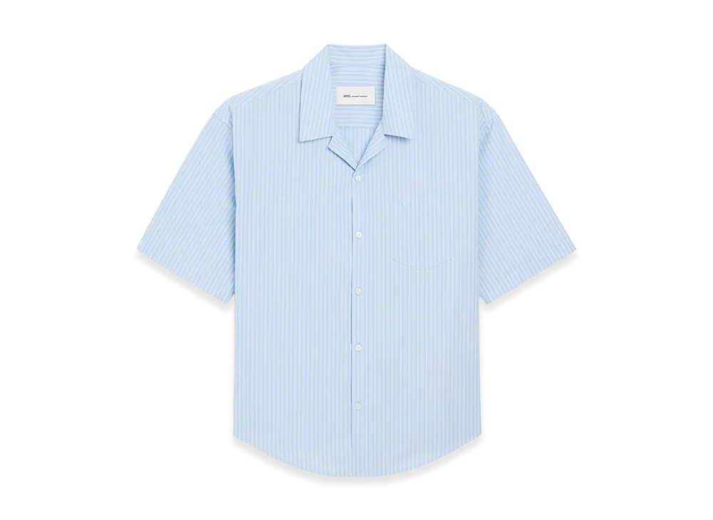 AMI PARIS Cotton Short Sleeve Ami De Coeur Boxy Shirt "Blue"