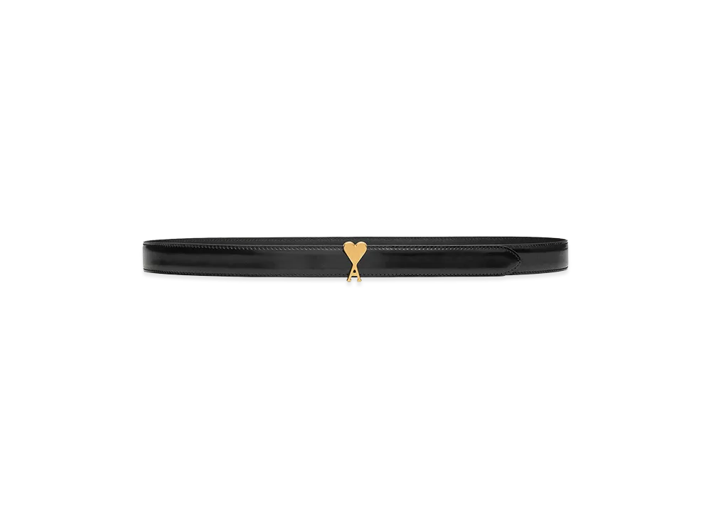 AMI PARIS Glazed Leather Ami De Coeur Buckle 25mm Belt "Black"
