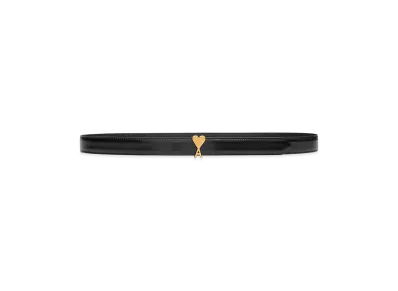 AMI PARIS Glazed Leather Ami De Coeur Buckle 25mm Belt "Black"