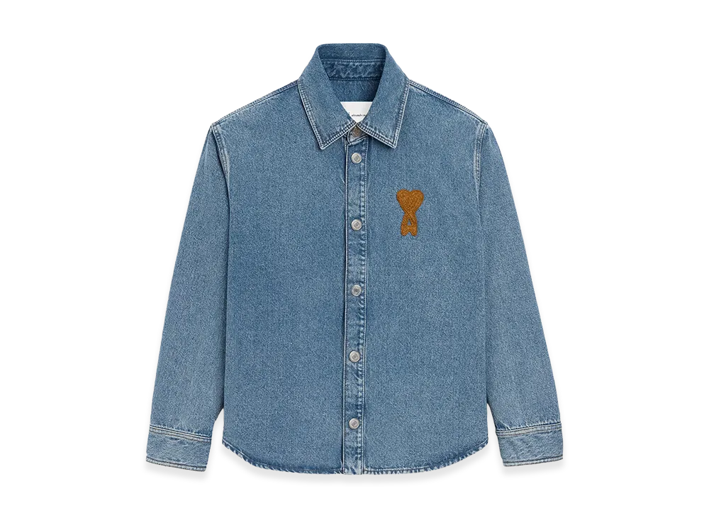 AMI PARIS Cotton Knitted Ami De Coeur Overshirt "Blue"