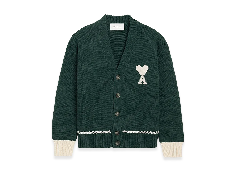 AMI PARIS Wool Ami De Coeur Cardigan "Green"