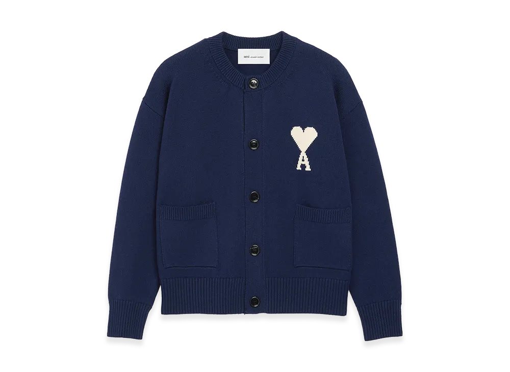 AMI PARIS Wool Crewneck Ami De Coeur Cardigan "Blue"