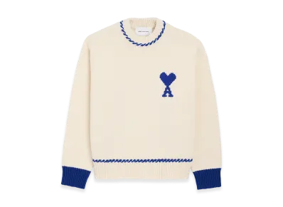 AMI PARIS Wool Ami De Coeur Round Neck "White"