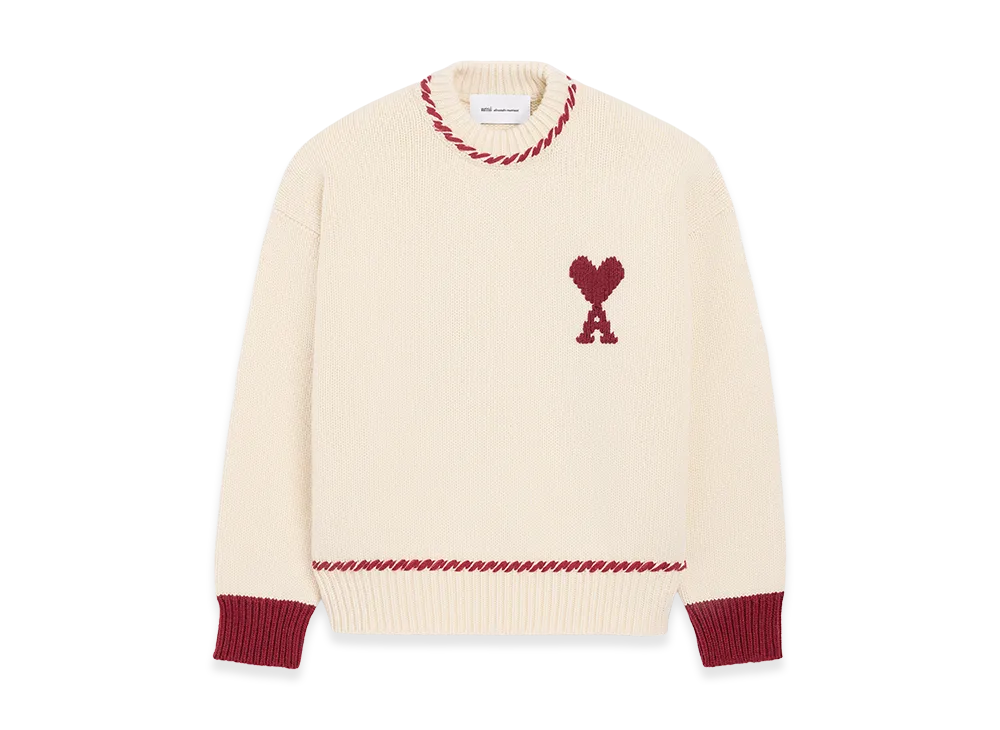 AMI PARIS Wool Ami De Coeur Round Neck "White"
