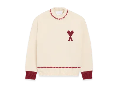 AMI PARIS Wool Ami De Coeur Round Neck "White"