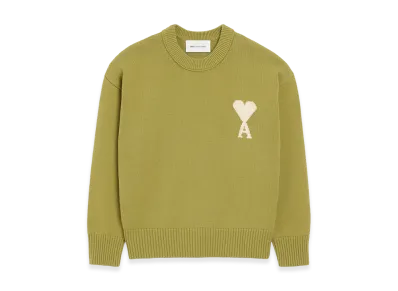AMI PARIS Wool/Cotton Crewneck Ami De Coeur Sweater "Green"