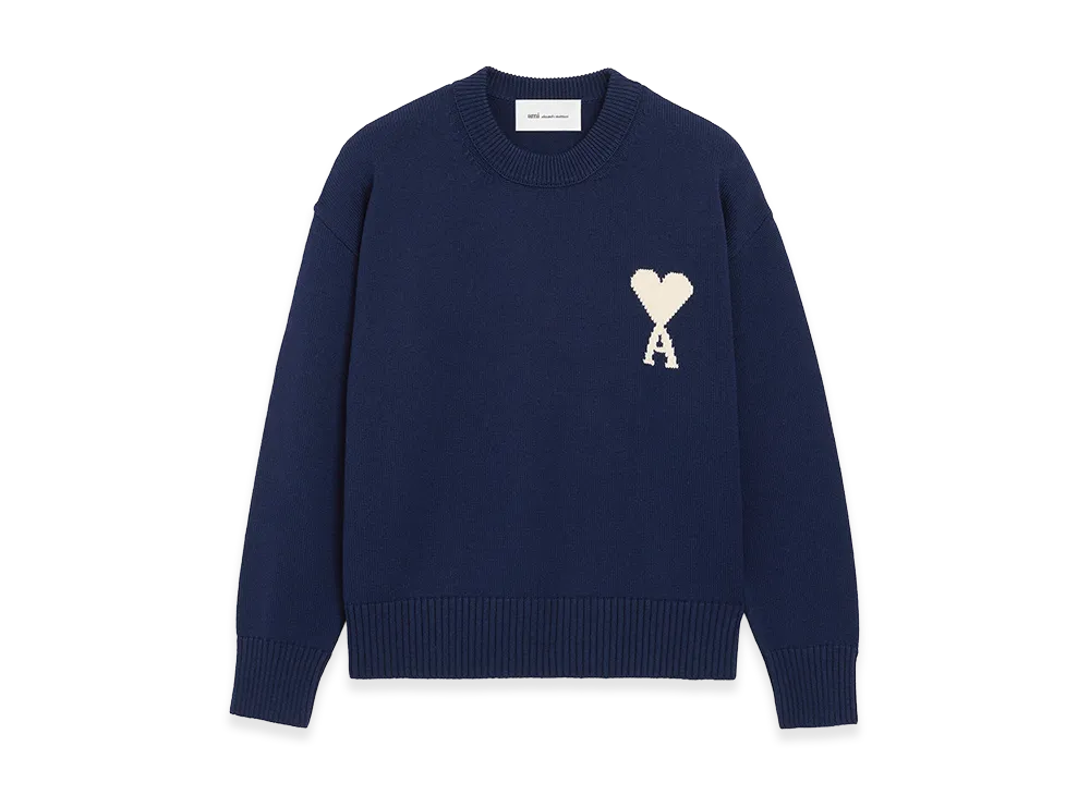AMI PARIS Wool/Cotton Crewneck Ami De Coeur Sweater "Blue"