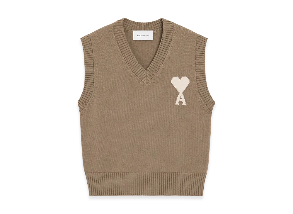 AMI PARIS Wool/Cotton Sleeveless Ami De Coeur Sweater "Beige"