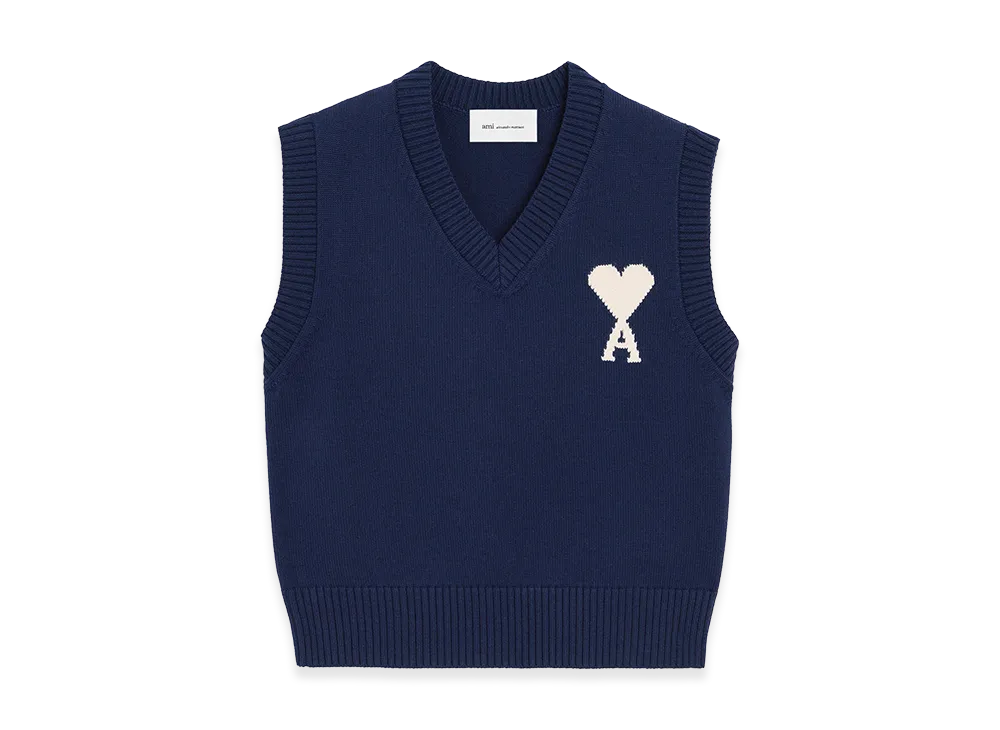 AMI PARIS Wool/Cotton Sleeveless Ami De Coeur Sweater "Blue"