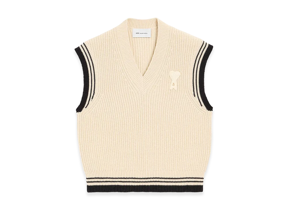 AMI PARIS Ribbed Wool Sleeveless Ami De Coeur Sweater "White"