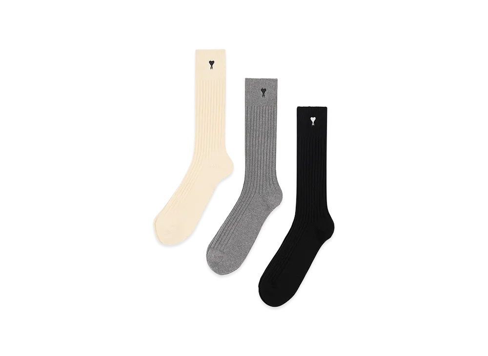 AMI PARIS Cotton Three Pack Ami De Coeur Socks "Black"