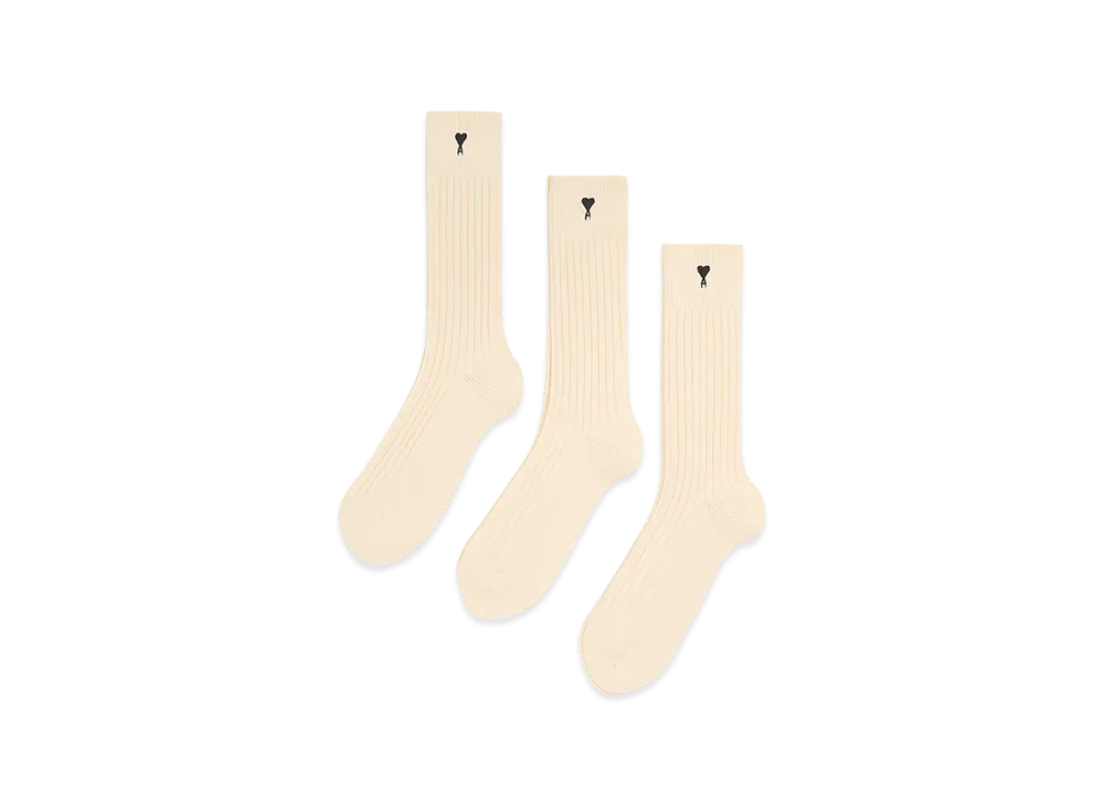 AMI PARIS Cotton Three Pack Ami De Coeur Socks "White"