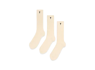 AMI PARIS Cotton Three Pack Ami De Coeur Socks "White"