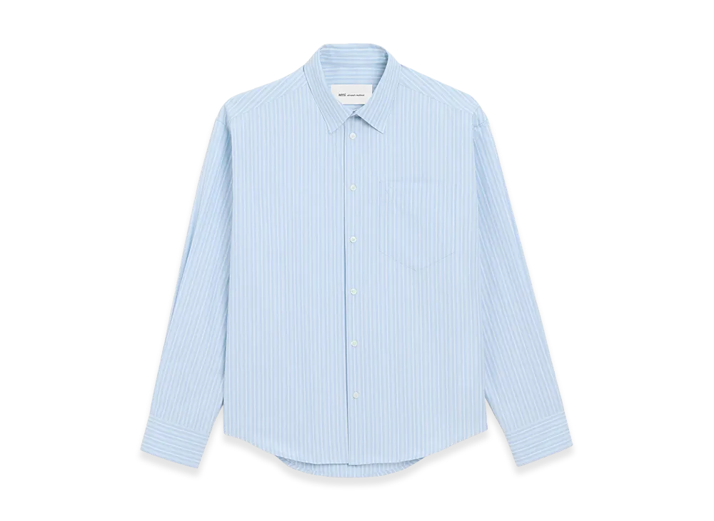 AMI PARIS Cotton Long Sleeve Ami De Coeur Boxy Shirt "Blue"