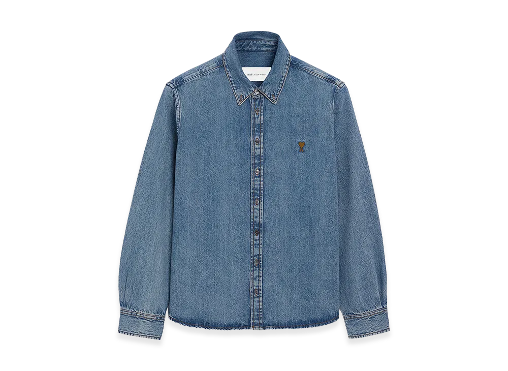 AMI PARIS Cotton Button Down Ami De Coeur Shirt "Blue"