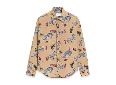 AMI PARIS Cotton Boxy Shirt With Horse Print "Brown"