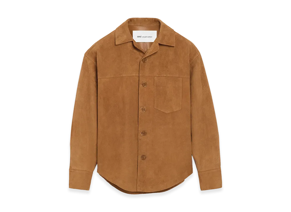 AMI PARIS Goat Leather Buttoned Overshirt "Brown"