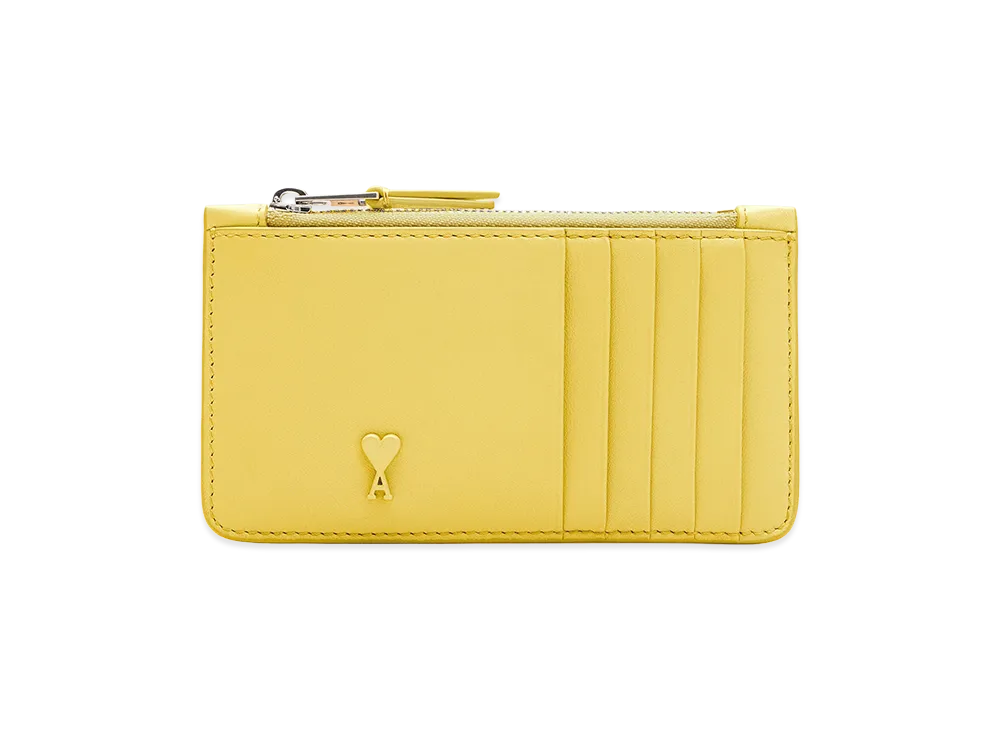 AMI PARIS Cowhide Leather Ami De Coeur Zipped Card Holder "Yellow"