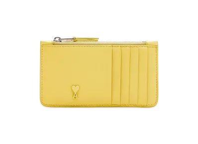 AMI PARIS Cowhide Leather Ami De Coeur Zipped Card Holder "Yellow"