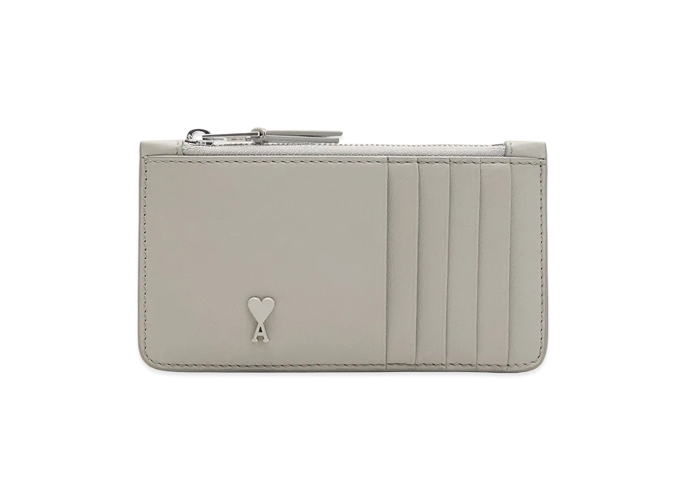 AMI PARIS Cowhide Leather Ami De Coeur Zipped Card Holder "Grey"