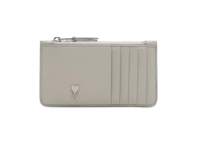 AMI PARIS Cowhide Leather Ami De Coeur Zipped Card Holder "Grey"