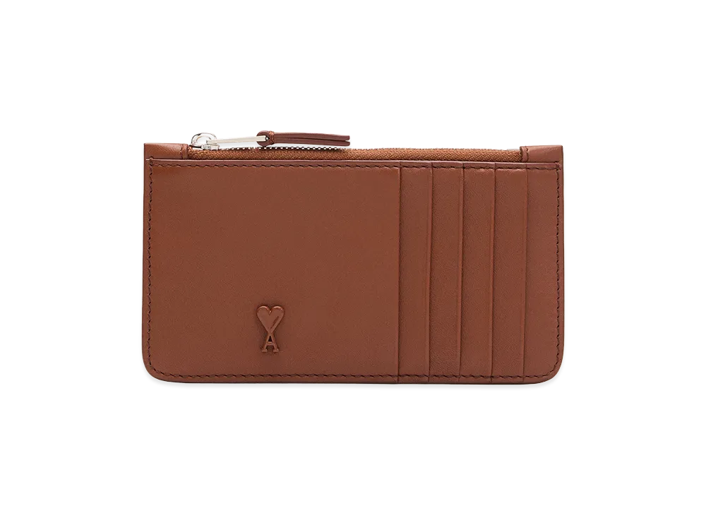 AMI PARIS Cowhide Leather Ami De Coeur Zipped Card Holder "Brown"