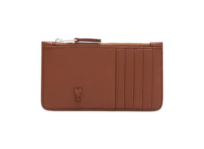 AMI PARIS Cowhide Leather Ami De Coeur Zipped Card Holder "Brown"