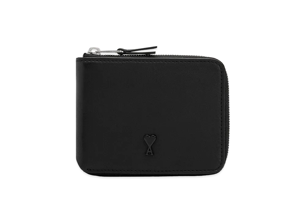 AMI PARIS Smooth Leather Ami De Coeur Compact Wallet "Black"