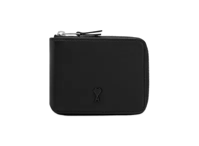 AMI PARIS Smooth Leather Ami De Coeur Compact Wallet "Black"
