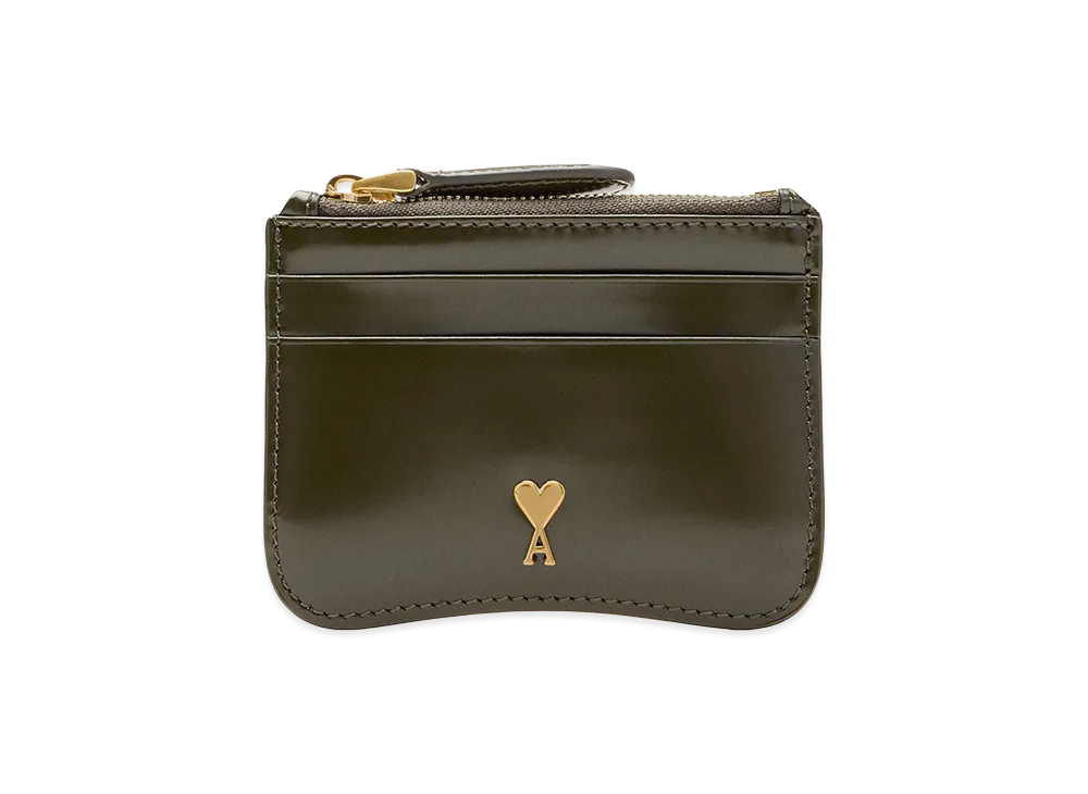 AMI PARIS Cow Leather Paris Paris Zipped Card Holder "Green"