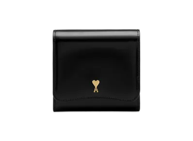 AMI PARIS Glazed Leather Paris Paris Compact Wallet "Black"